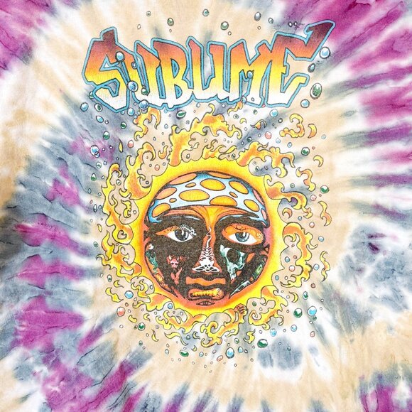Sublime Unisex Graphic Logo Band T-Shirt Tie Dye Multi Color Sun Waves Fire sz L - Picture 3 of 7